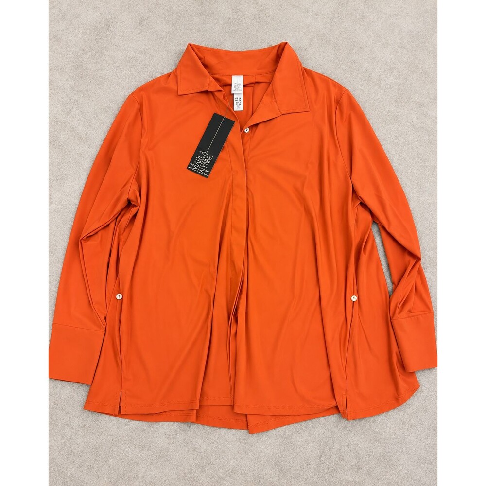 MarlaWynne Women's 1X Orange Stretch Button Up Blouse NWT Nylon Spandex